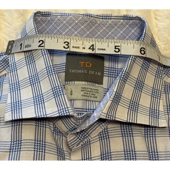 TD Thomas Dean Men's Button-Down Casual Shirt Check Pattern Cotton Size L (READ) - Picture 11 of 16
